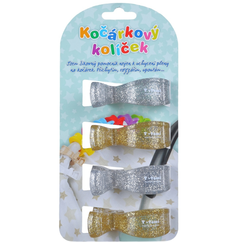 Kočárkový kolíček- zlatý/stříbrný, 4 kusy